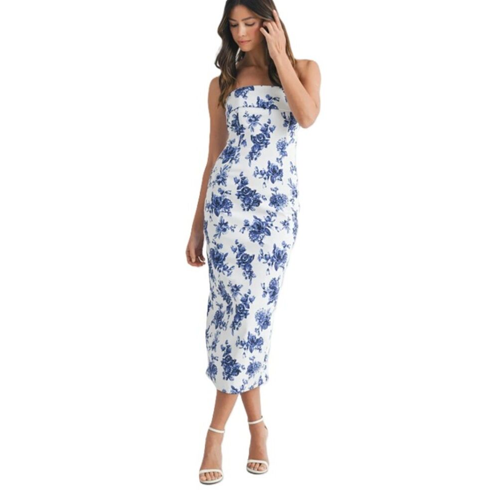 Herring Stones Floral Midi Bodycon Tube Dress - Women's Med - New without Tags